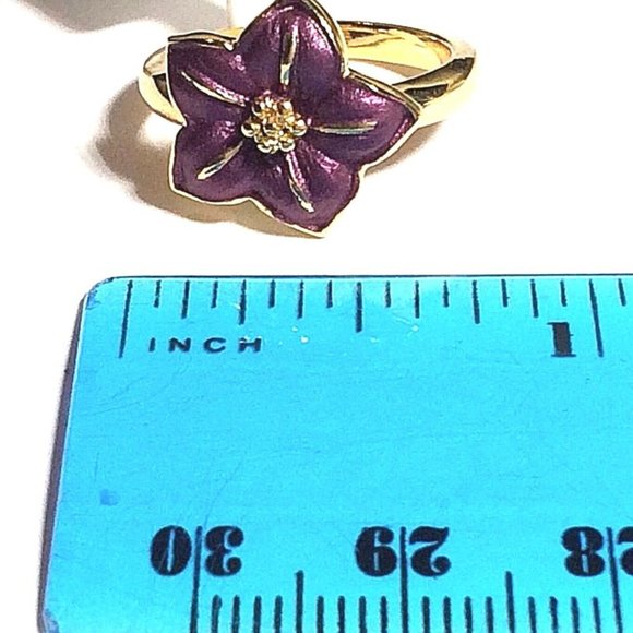 Hibiscus Flower Ring Sz 6 7 8 Gold Plated Tropical Hawaiian Island Purple Enamel - Picture 10 of 11